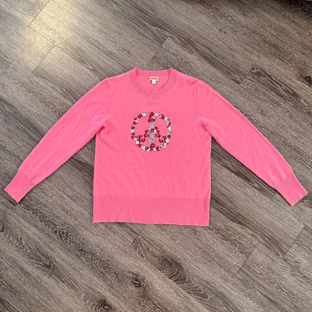 J. Crew Cashmere classic-fit crewneck sweater with floral peace embroidery